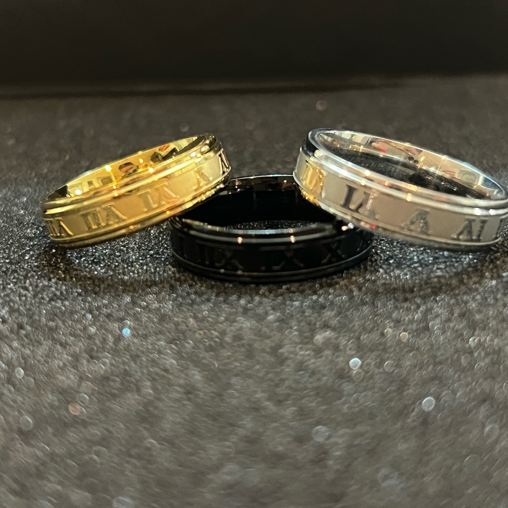 - Gold 1pc Roman Numerals Print Stainless Steel Ring